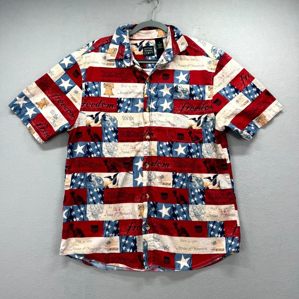 Cotton Traders America USA Constitution Shirt Men M‎ Red White Blue Short Sleeve